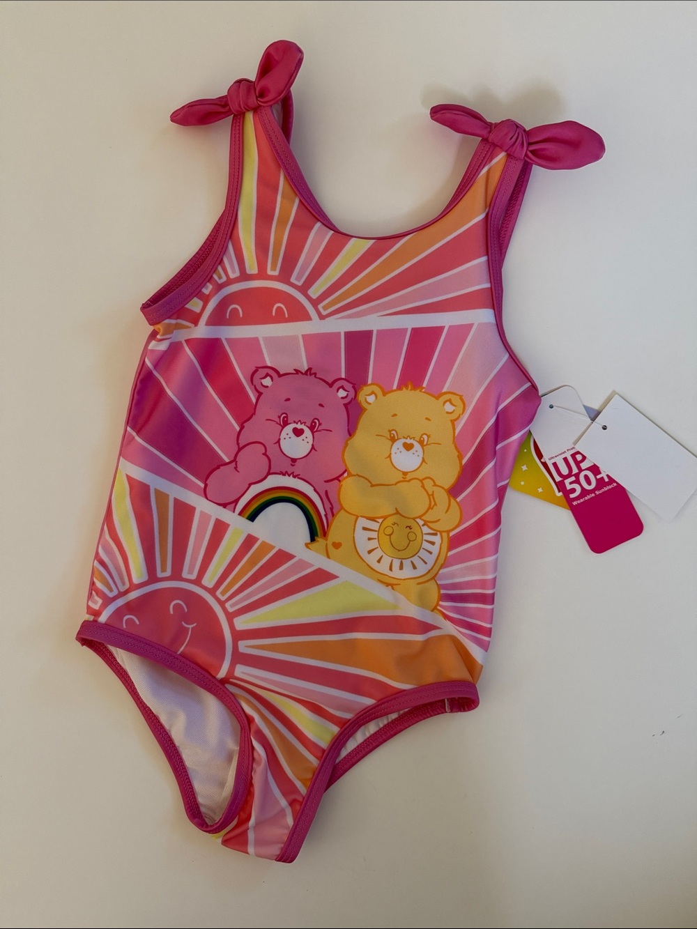 Care Bears Logo Pink One Piece Toddler Girls Swim Bathing Suit New